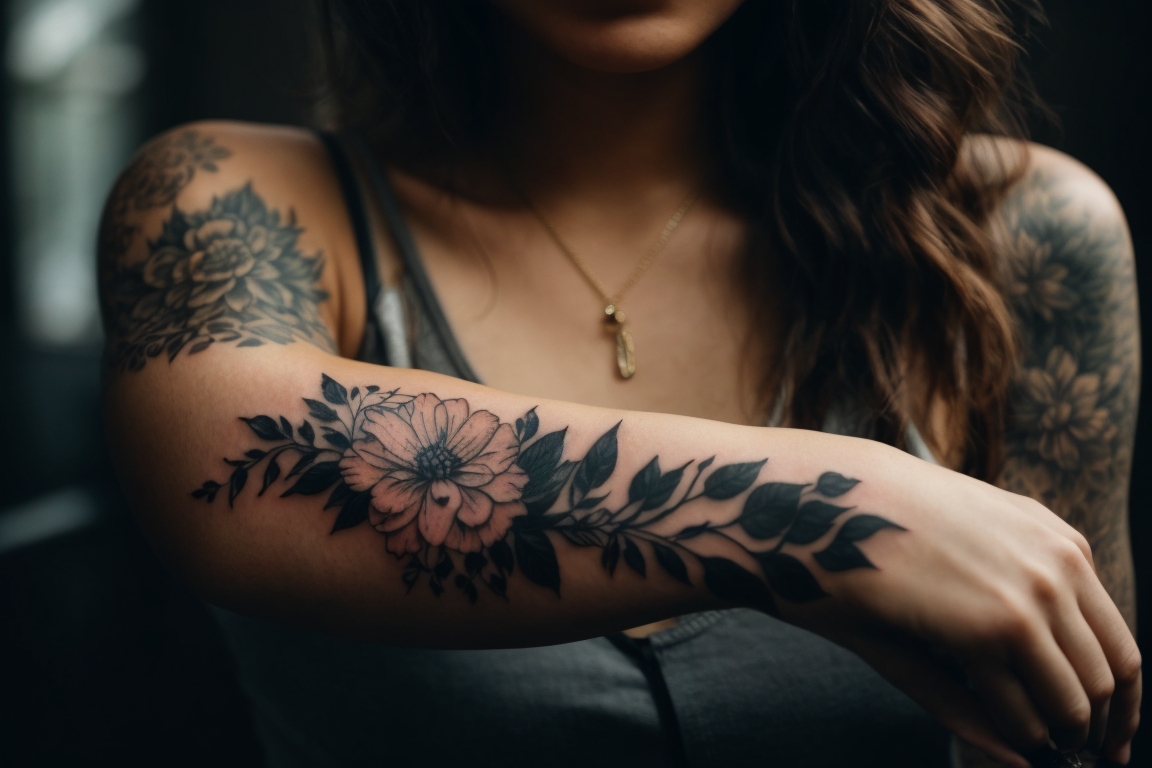 PhotoReal_girls_arm_with_black_ink_floral_tattoo_7